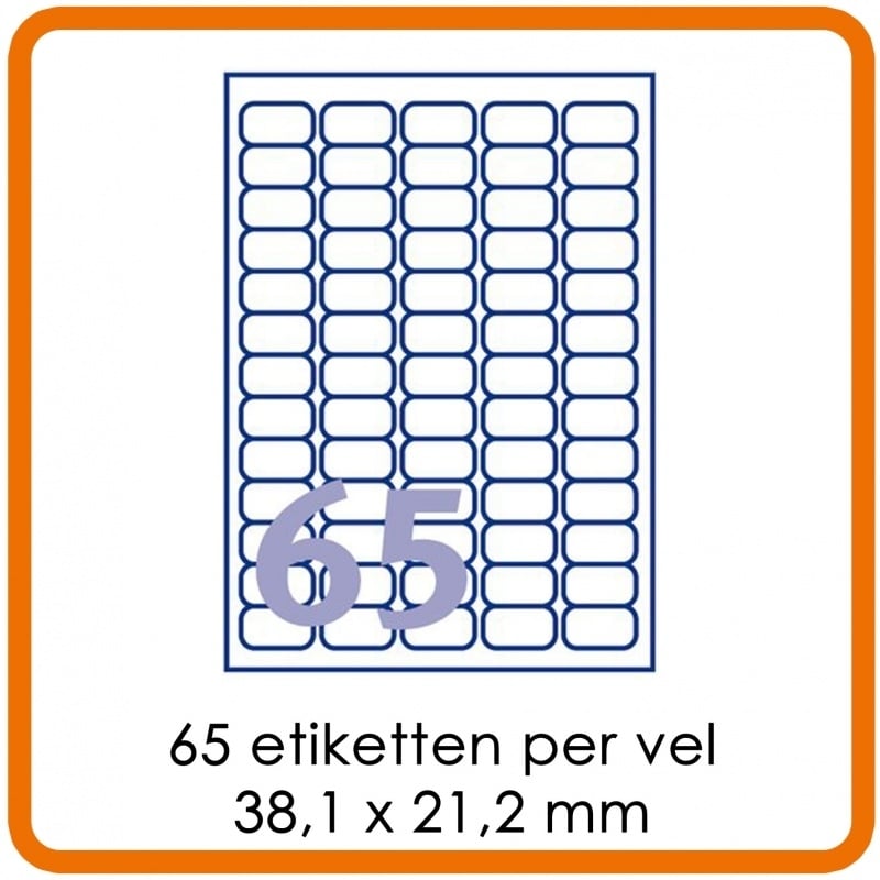 65 Het etiket per putje (38 x 21,2 mm)