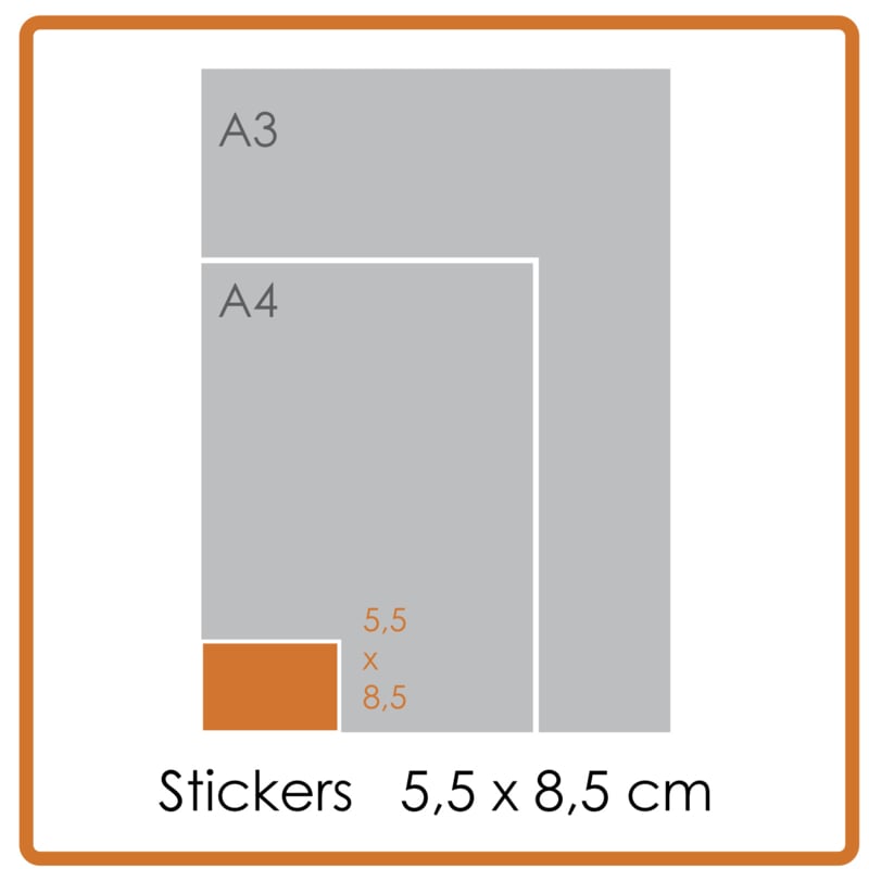 Koude- en hittebestendige stickers, 5,5 x 8,5 cm, full colour, enkelzijdig bedrukt