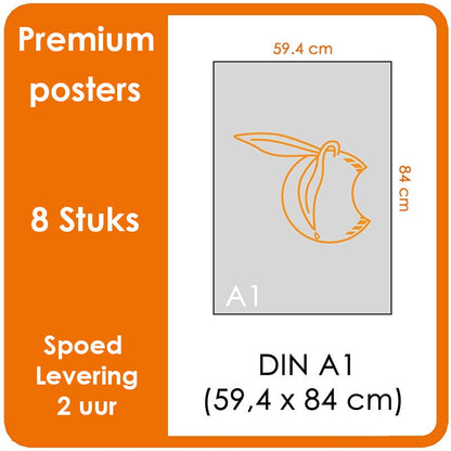 A1 Posters - Hoogwaardige posters. Printformaat: 840mm x 594mm. Posterpapier: fotopapier mat 200 g/m² [8 stuks]