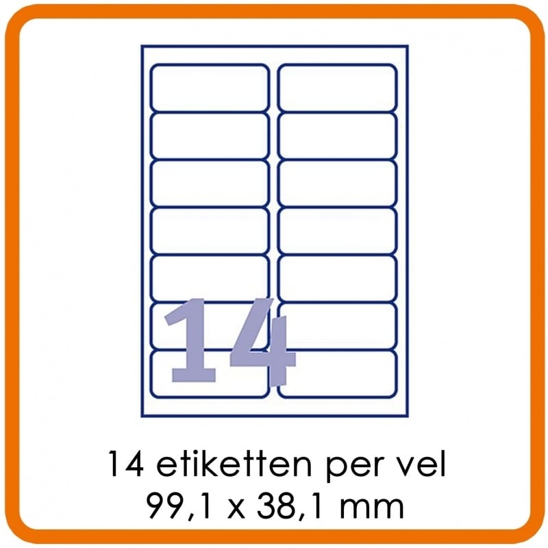 Zelfklevende etiketten op A4 - 14 etiketten per vel (99,1 x 38,1 mm) wit