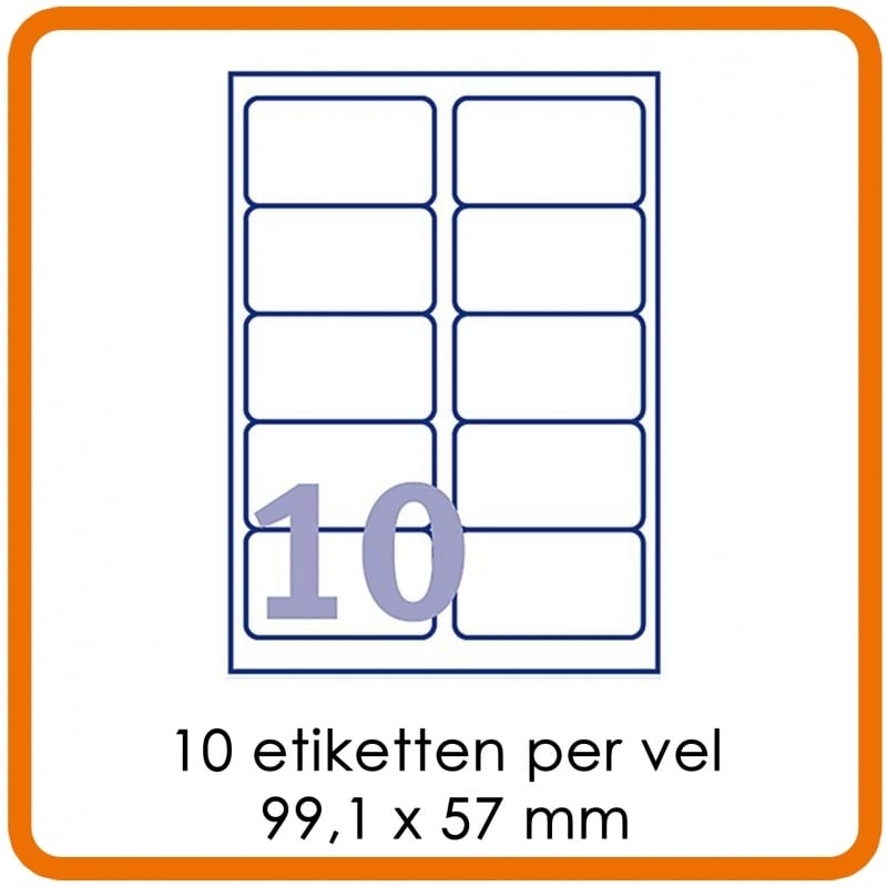 Zelfklevende etiketten op A4 - 10 Etiketten per vel (99,1 x 57 mm) Wit