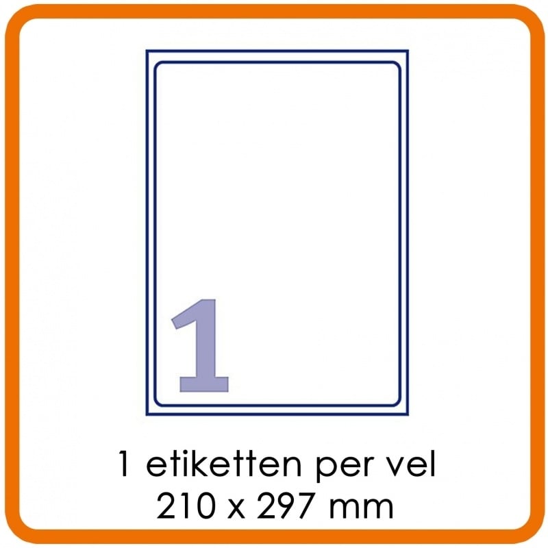 Zelfklevende etiketten op A4 - 1 etiket per vel (210 x 297 mm) Wit