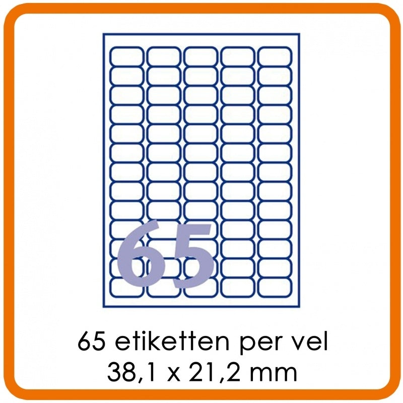 65 Het etiket per putje (38 x 21,2 mm)