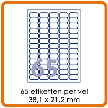 65 Het etiket per putje (38 x 21,2 mm)
