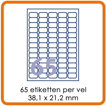 65 Het etiket per putje (38 x 21,2 mm)