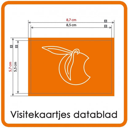 Klassieke visitekaartjes - formaat 8,5 x 5,5 cm - dubbelzijdig 4/4 kleur - Materiaal 350 g/m² druk mat - 2500 stuks