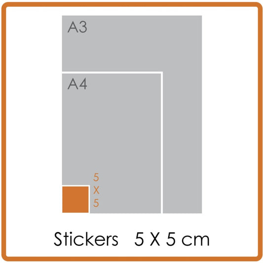 Cold and heat resistant stickers, square (5 x 5 cm), full colour, printed on one side